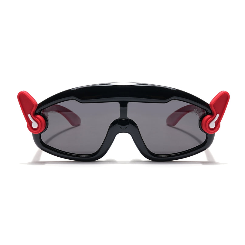 Wrap Around Polarized Sunglasses for Kids -6 yrs To 12 yrs (Black Lens | Black & Red Frame - PMG6084)
