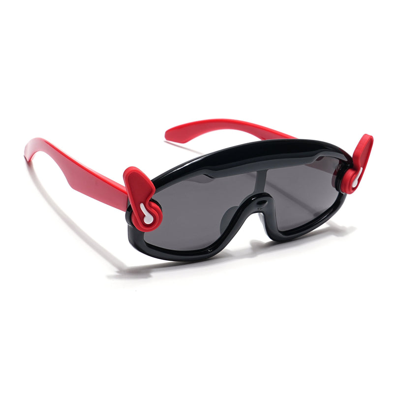 Wrap Around Polarized Sunglasses for Kids -6 yrs To 12 yrs (Black Lens | Black & Red Frame - PMG6084)