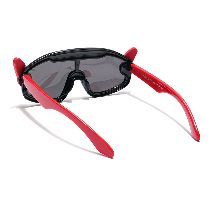 Wrap Around Polarized Sunglasses for Kids -6 yrs To 12 yrs (Black Lens | Black & Red Frame - PMG6084)