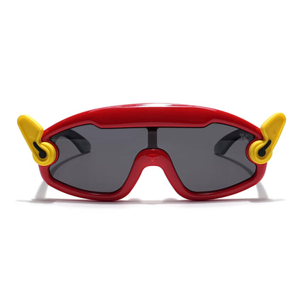 Wrap Around Polarized Sunglasses for Kids -6 yrs To 12 yrs (Black Lens | Red & Yellow Frame - PMG6085)