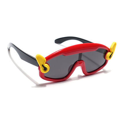 Wrap Around Polarized Sunglasses for Kids -6 yrs To 12 yrs (Black Lens | Red & Yellow Frame - PMG6085)