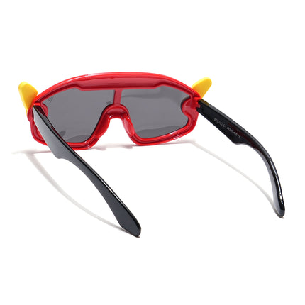 Wrap Around Polarized Sunglasses for Kids -6 yrs To 12 yrs (Black Lens | Red & Yellow Frame - PMG6085)