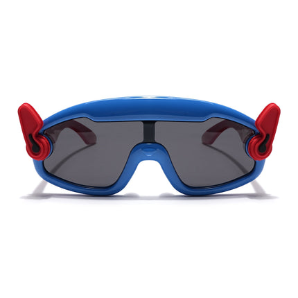 Wrap Around Polarized Sunglasses for Kids -6 yrs To 12 yrs (Black Lens | Blue & Red Frame - PMG6086)