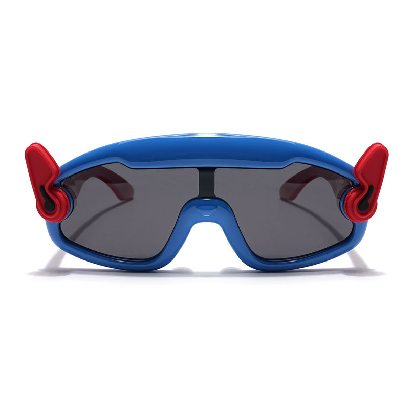 Wrap Around Polarized Sunglasses for Kids -6 yrs To 12 yrs (Black Lens | Blue & Red Frame - PMG6086)