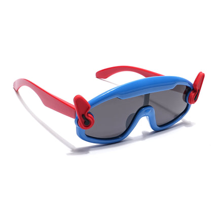 Wrap Around Polarized Sunglasses for Kids -6 yrs To 12 yrs (Black Lens | Blue & Red Frame - PMG6086)