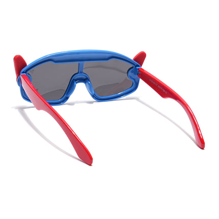 Wrap Around Polarized Sunglasses for Kids -6 yrs To 12 yrs (Black Lens | Blue & Red Frame - PMG6086)