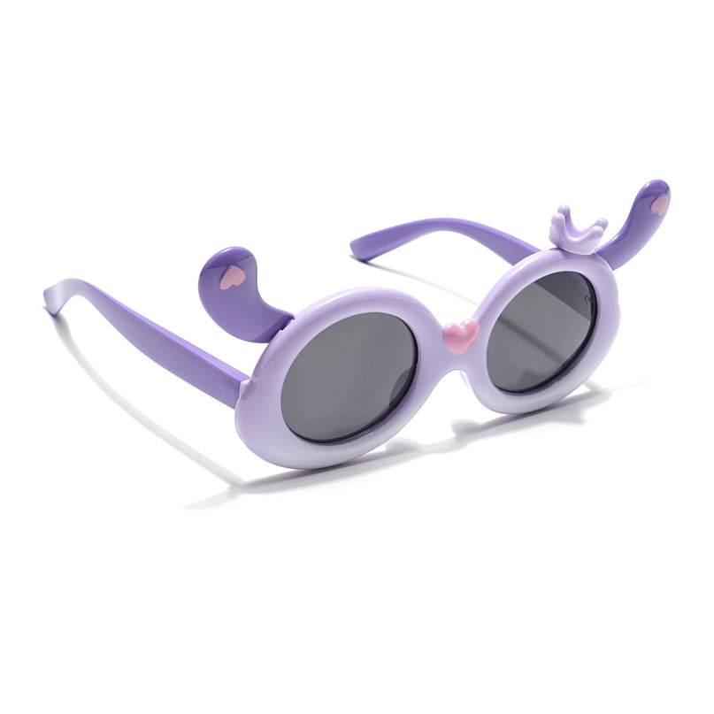 Round Polarized Sunglasses for Kids -6 yrs To 12 yrs (Black Lens | Light Purple Frame - PMG6090)