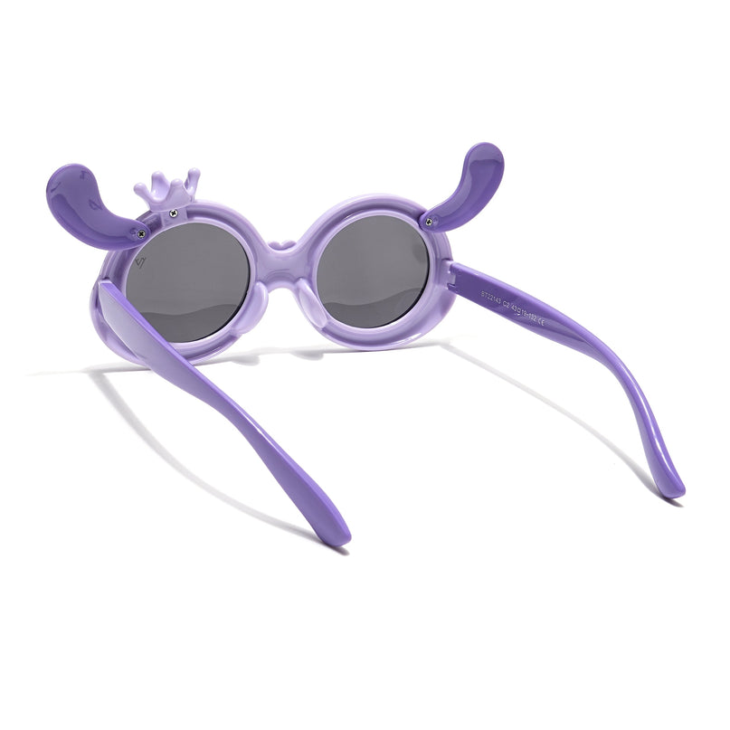 Round Polarized Sunglasses for Kids -6 yrs To 12 yrs (Black Lens | Light Purple Frame - PMG6090)