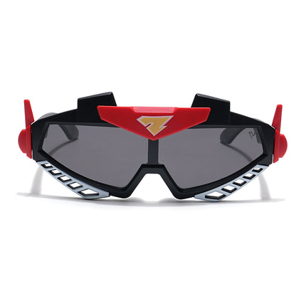 Wrap Around Polarized Sunglasses for Kids -6 yrs To 12 yrs (Black Lens | Black & Red Frame - PMG6080)