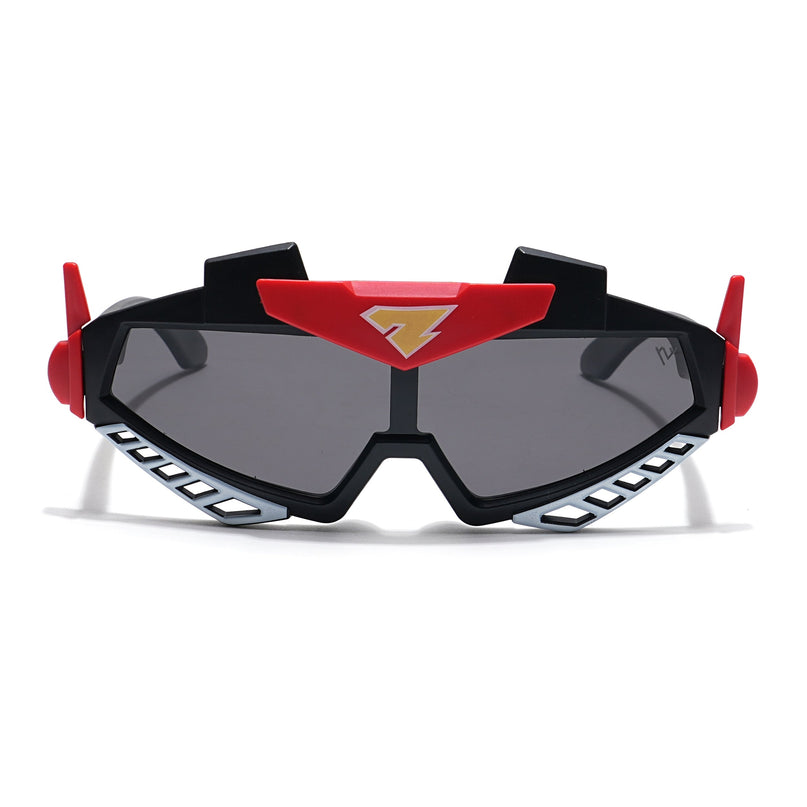 Wrap Around Polarized Sunglasses for Kids -6 yrs To 12 yrs (Black Lens | Black & Red Frame - PMG6080)