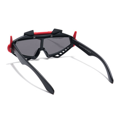 Wrap Around Polarized Sunglasses for Kids -6 yrs To 12 yrs (Black Lens | Black & Red Frame - PMG6080)