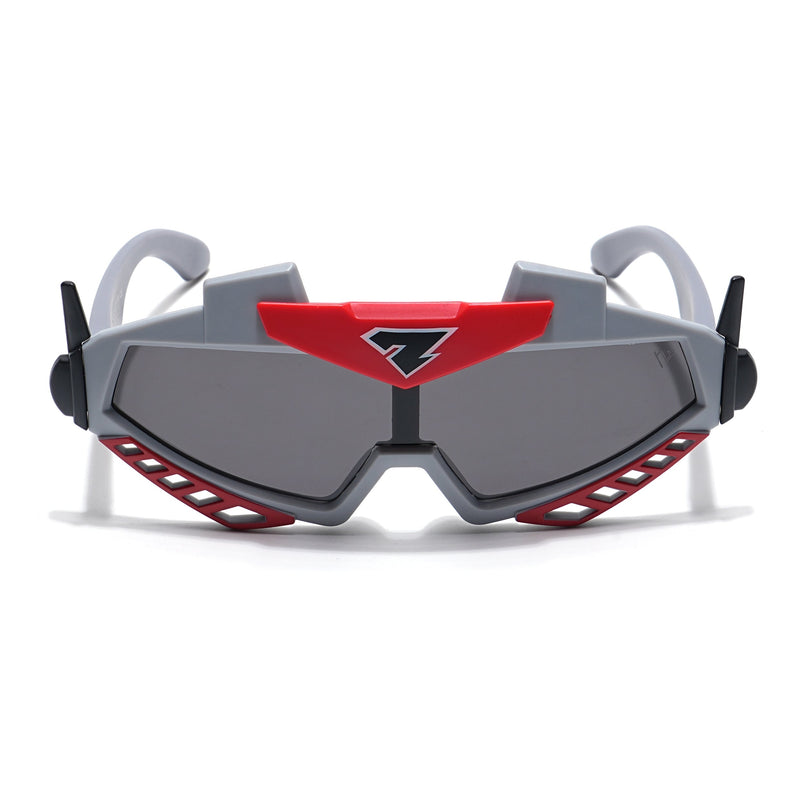 Wrap Around Polarized Sunglasses for Kids -6 yrs To 12 yrs (Black Lens | Grey & Red Frame - PMG6081)