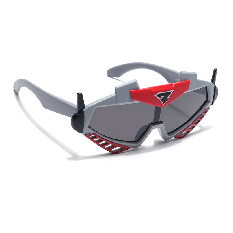 Wrap Around Polarized Sunglasses for Kids -6 yrs To 12 yrs (Black Lens | Grey & Red Frame - PMG6081)