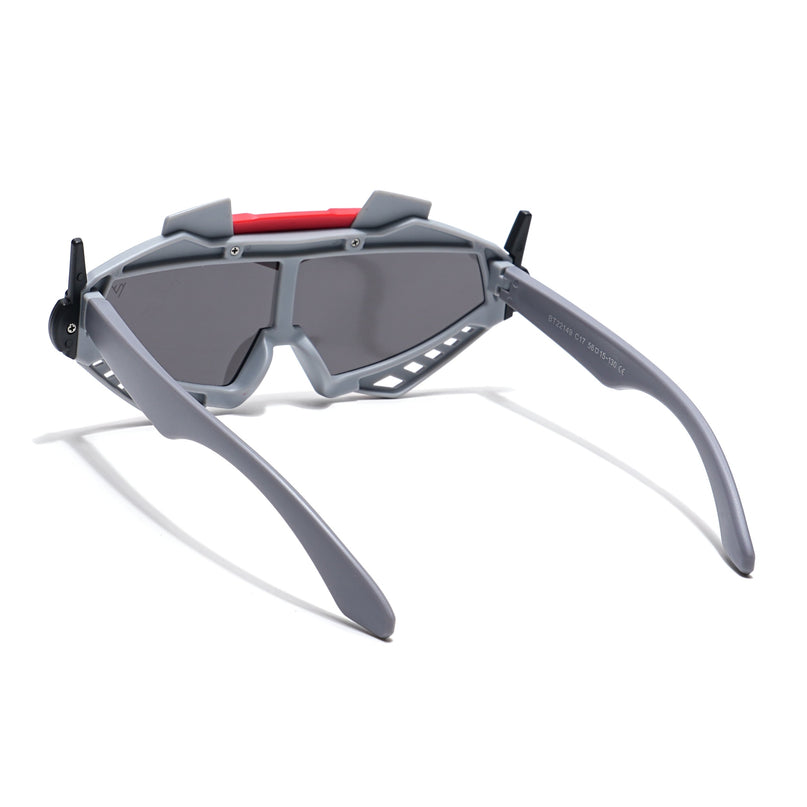 Wrap Around Polarized Sunglasses for Kids -6 yrs To 12 yrs (Black Lens | Grey & Red Frame - PMG6081)