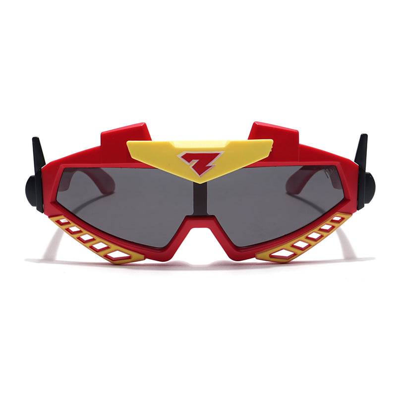 Wrap Around Polarized Sunglasses for Kids -6 yrs To 12 yrs (Black Lens | Red & Yellow Frame - PMG6082)