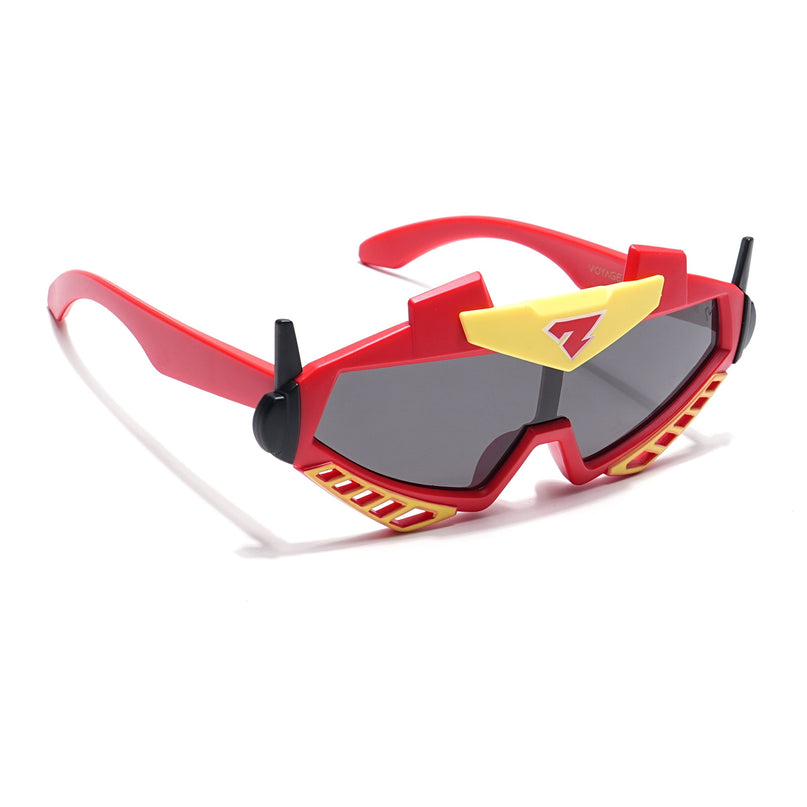 Wrap Around Polarized Sunglasses for Kids -6 yrs To 12 yrs (Black Lens | Red & Yellow Frame - PMG6082)