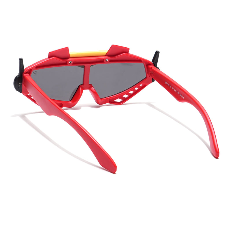 Wrap Around Polarized Sunglasses for Kids -6 yrs To 12 yrs (Black Lens | Red & Yellow Frame - PMG6082)