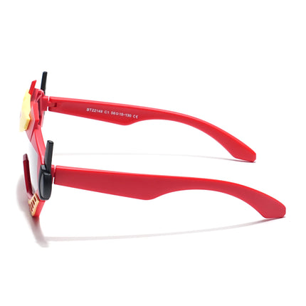 Wrap Around Polarized Sunglasses for Kids -6 yrs To 12 yrs (Black Lens | Red & Yellow Frame - PMG6082)
