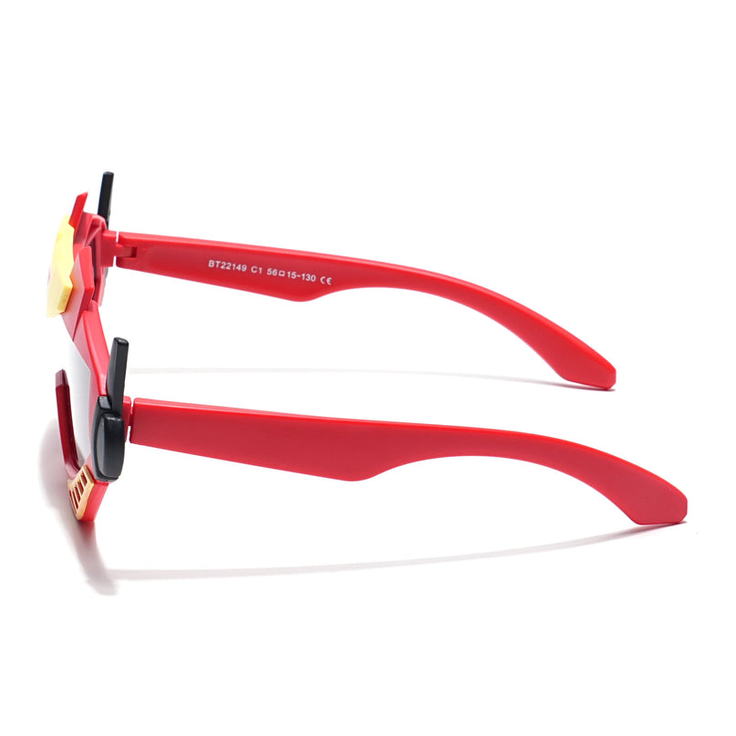 Wrap Around Polarized Sunglasses for Kids -6 yrs To 12 yrs (Black Lens | Red & Yellow Frame - PMG6082)