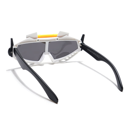 Wrap Around Polarized Sunglasses for Kids -6 yrs To 12 yrs (Black Lens | White & Black Frame - PMG6083)