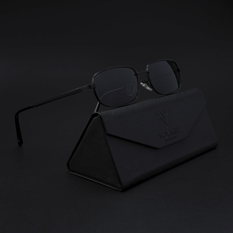Vesper | Black Rectangle Polarized Sunglasses (Black Lens - PMG5845)