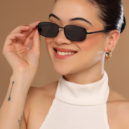 Vesper | Black Rectangle Polarized Sunglasses (Black Lens - PMG5845)