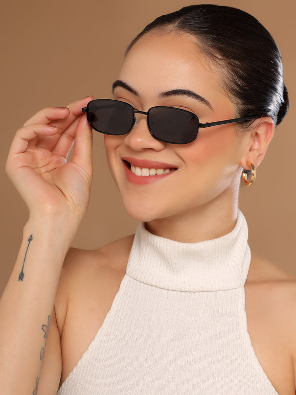 Vesper | Black Rectangle Polarized Sunglasses (Black Lens - PMG5845)