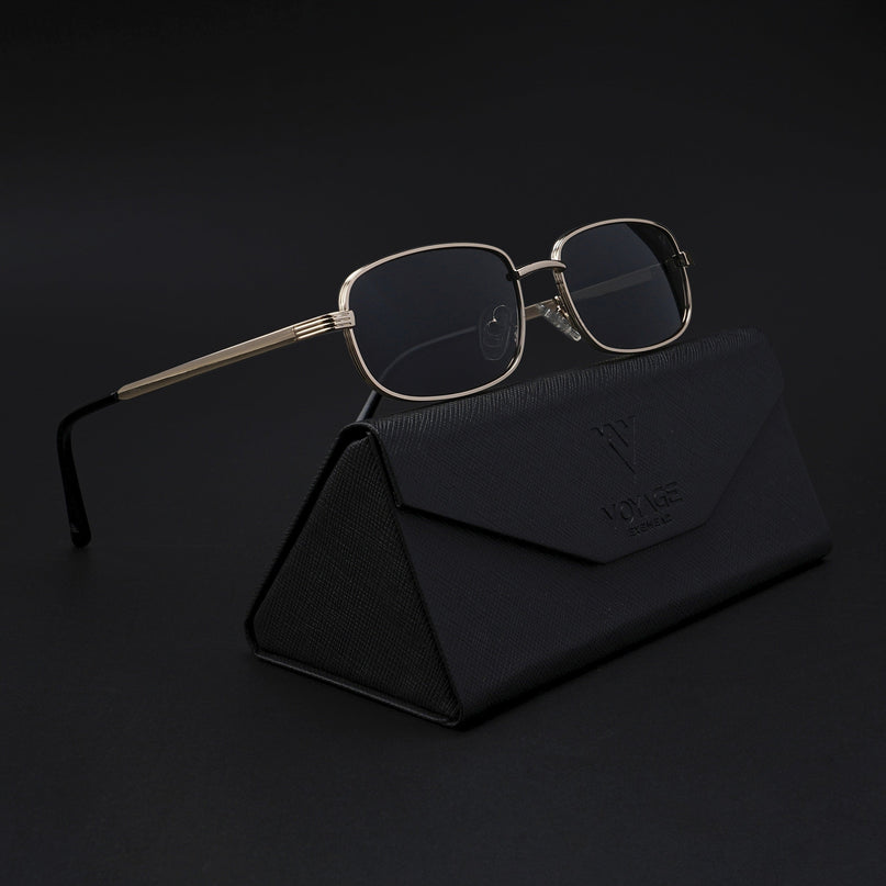 Vesper |  Golden Rectangle Polarized Sunglasses (Black Lens - PMG5846)