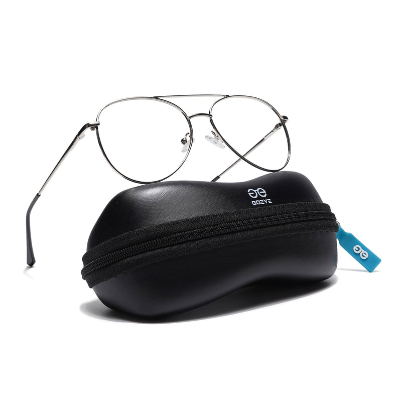 Goeye Thin Silver Aviator Eyeglasses for Men & Women - GE1796-C2