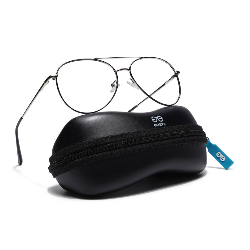Goeye Thin Black & Silver Aviator Eyeglasses for Men & Women - GE1797-C3