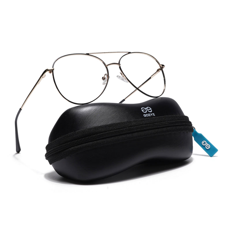 Goeye Thin Black & Golden Aviator Eyeglasses for Men & Women - GE1799-C5