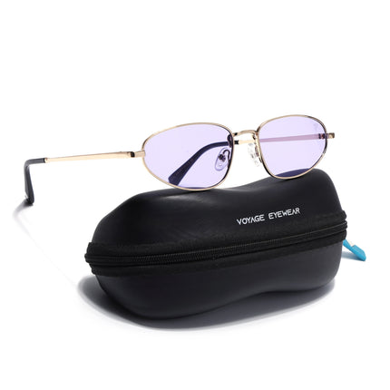 Oval Sunglasses for Men & Women (Purple Lens | Golden Frame - MG7149)