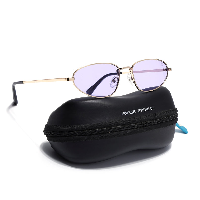 Oval Sunglasses for Men & Women (Purple Lens | Golden Frame - MG7149)