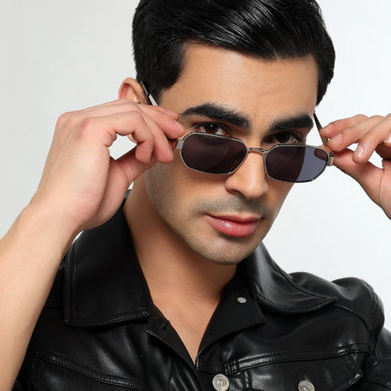 Alpha - Silver Rectangle Sunglasses I Blue Lens (2320CL2178)