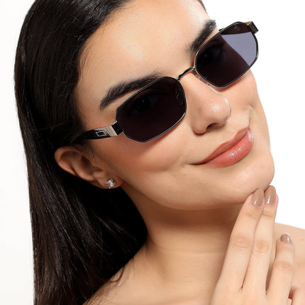 Alpha - Silver Rectangle Sunglasses I Blue Lens (2320CL2178)