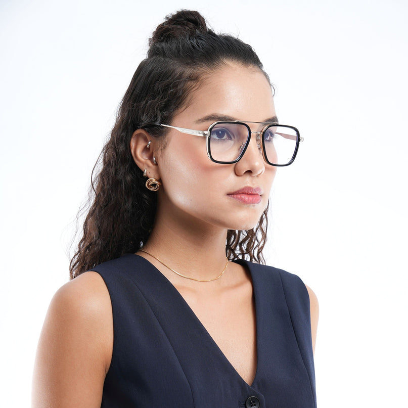 Voyage Maverick Silver & Black Wayfarer Eyeglasses for Men & Women - MG5079-C1