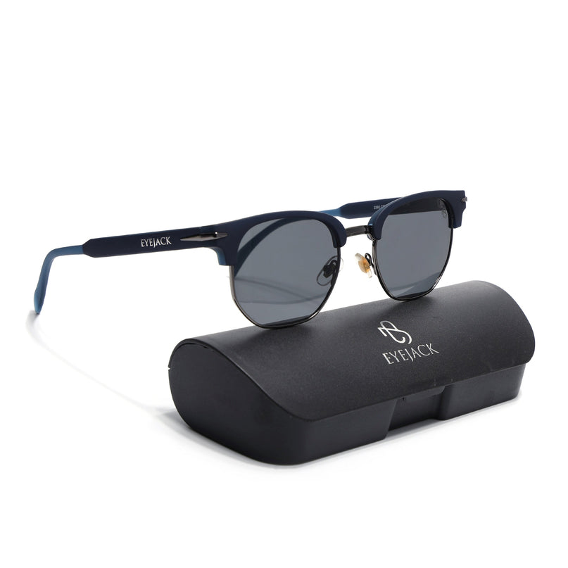 Eyejack Blue & Grey Hexagonal Sunglasses for Men & Women (2392CL1092)