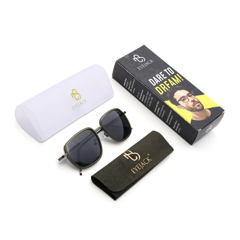 Eyejack Green & Grey Square Polarized Sunglasses for Men & Women (2501PCL1466)