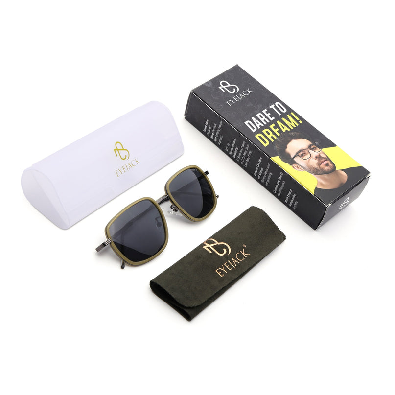 Eyejack Light Green & Grey Square Polarized Sunglasses for Men & Women (2501PCL1467)