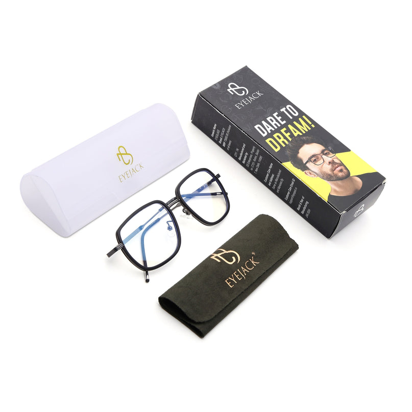 Eyejack Black & Grey Square Eyeglasses for Men & Women (2501FCL1538-C1)