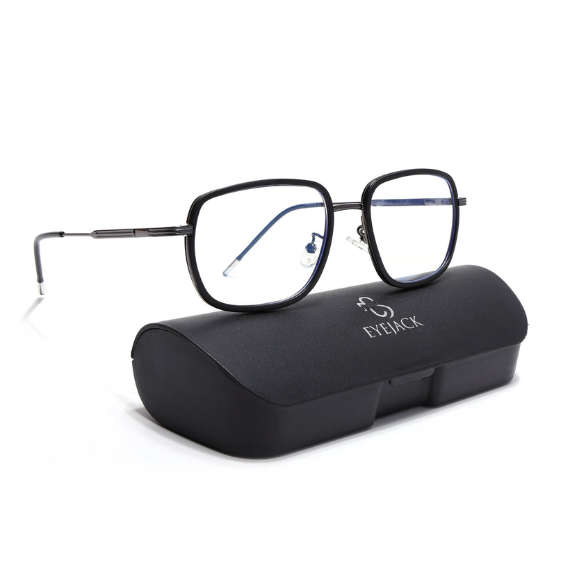 Eyejack Black & Grey Square Eyeglasses for Men & Women (2501FCL1538-C1)