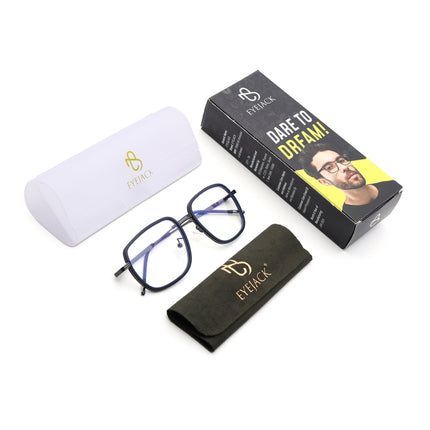 Eyejack Blue & Grey Square Eyeglasses for Men & Women (2501FCL1539-C2)
