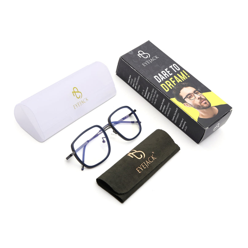 Eyejack Blue & Grey Square Eyeglasses for Men & Women (2501FCL1539-C2)