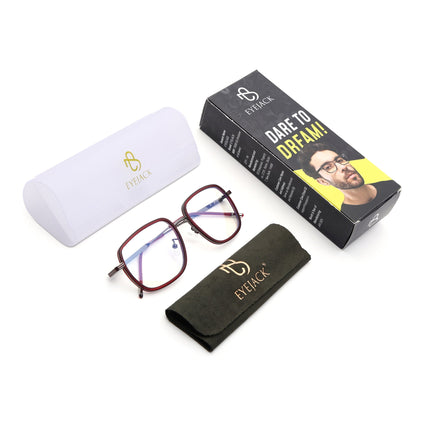 Eyejack Red & Grey Square Eyeglasses for Men & Women (2501FCL1540-C3)