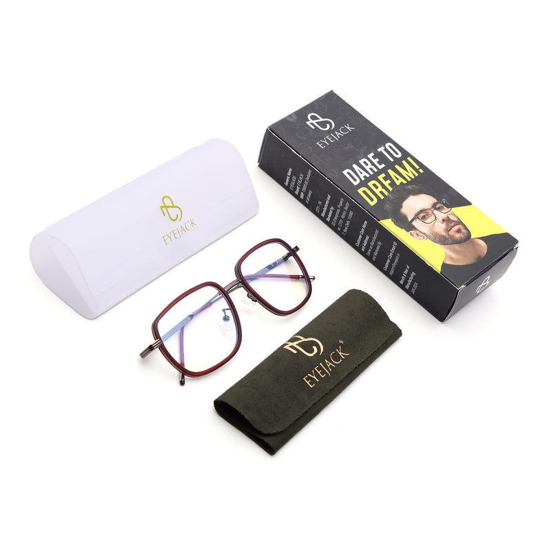 Eyejack Red & Grey Square Eyeglasses for Men & Women (2501FCL1540-C3)
