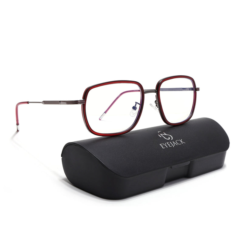 Eyejack Red & Grey Square Eyeglasses for Men & Women (2501FCL1540-C3)