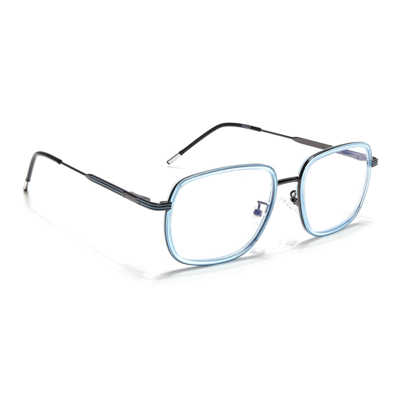 Eyejack Sky Blue & Grey Square Eyeglasses for Men & Women (2501FCL1541-C4)