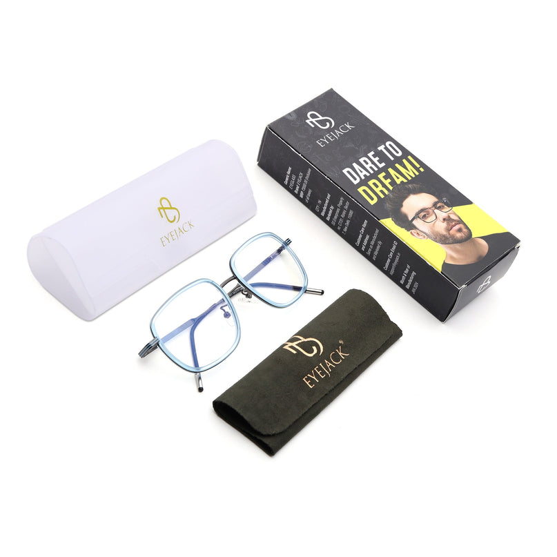 Eyejack Sky Blue & Grey Square Eyeglasses for Men & Women (2501FCL1541-C4)