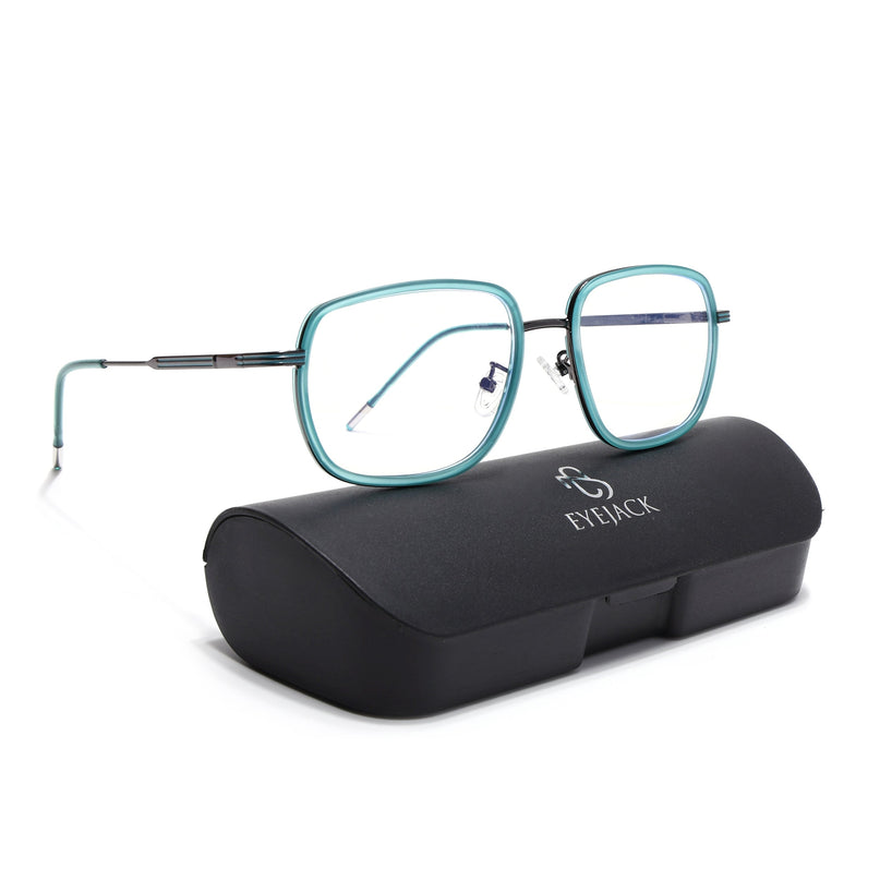 Eyejack Sea Green & Grey Square Eyeglasses for Men & Women (2501FCL1542-C5)