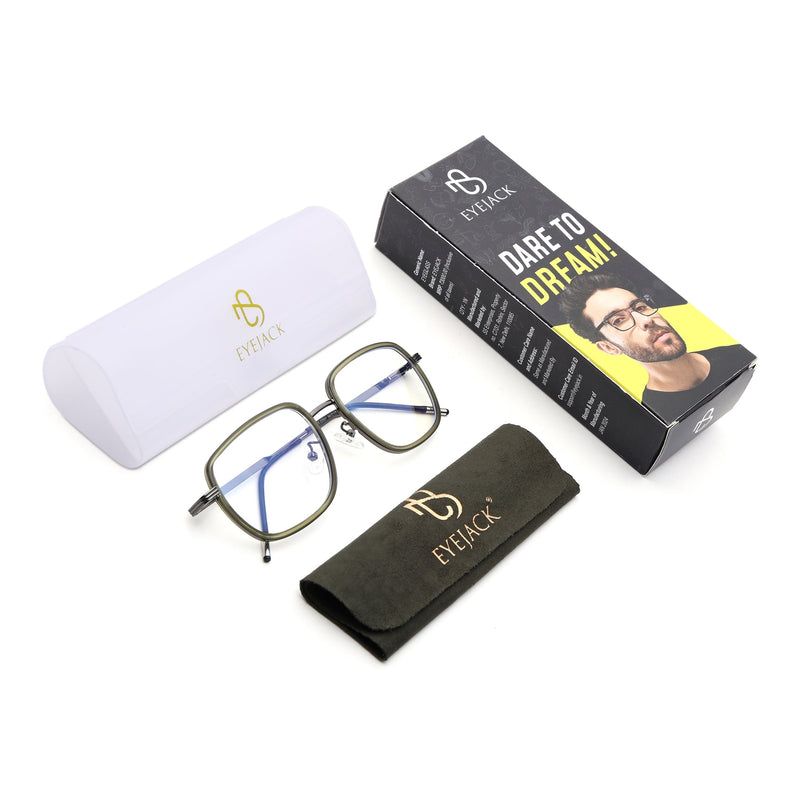 Eyejack Green & Grey Square Eyeglasses for Men & Women (2501FCL1543-C6)